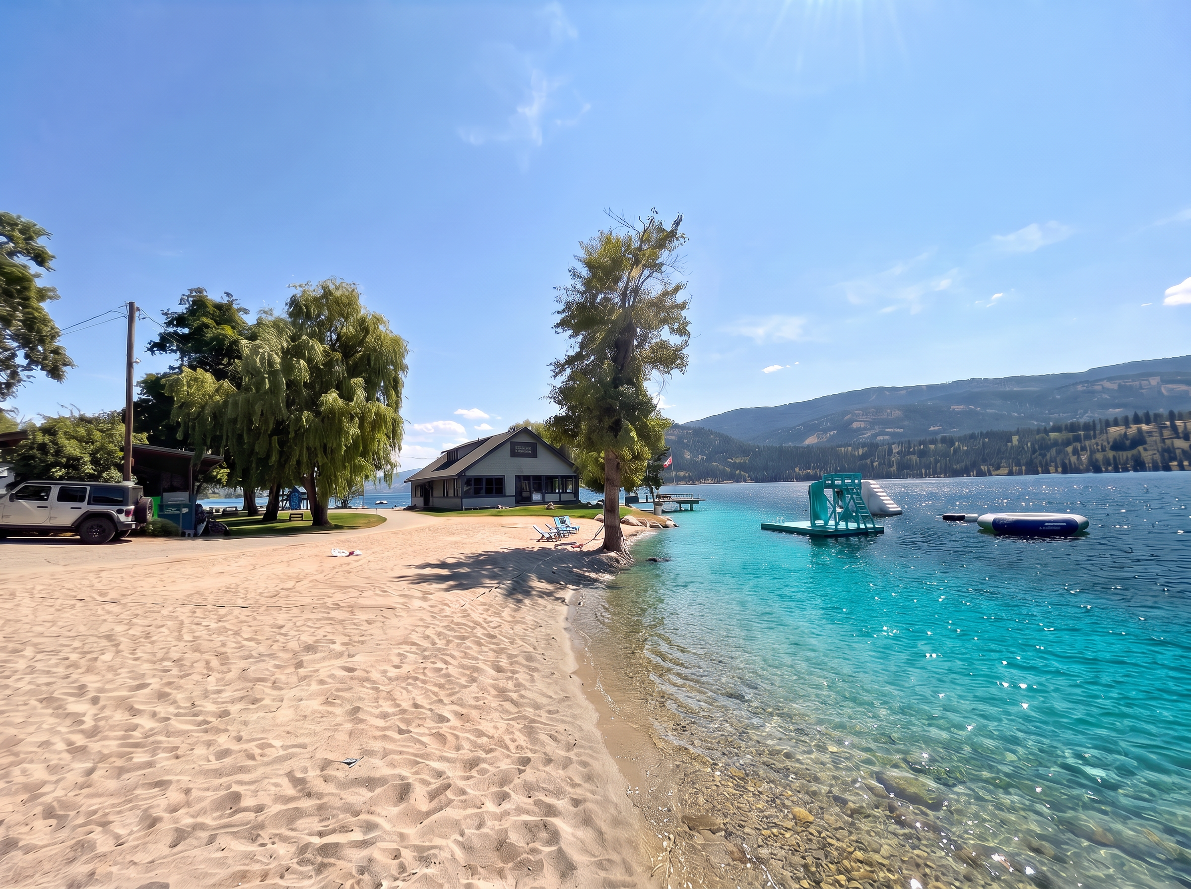 Sandi Beach with soft sand and turquoise water at Klub Kalamalka